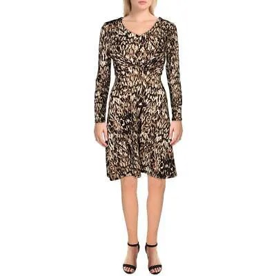 Женское коричневое коктейльное платье с V-образным вырезом и принтом NY Collection Petites PXS BHFO 2822