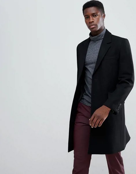 Полушерстяное черное пальто ASOS DESIGN-Черный