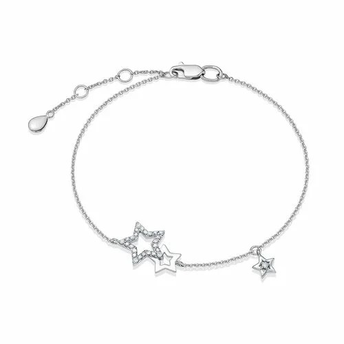 Браслет-цепочка Vesna jewelry, белое золото, 585 проба, родирование, бриллиант, длина 18.5 см.