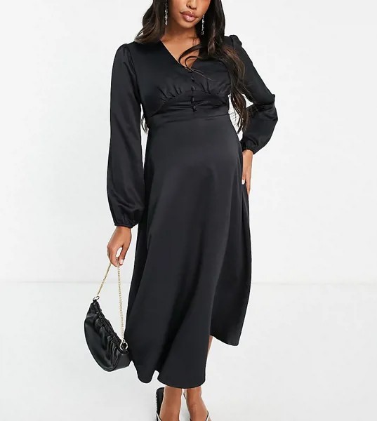 Черное платье миди на пуговица Flounce London Maternity-Черный цвет