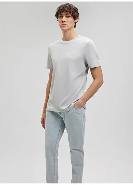 Однотонная светло-серая мужская футболка с воротником поло M0610360-70075_BASIC T-SHIRT Mavi, серый