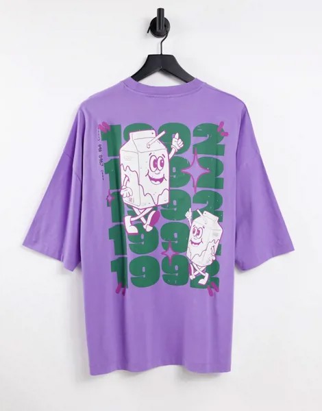 Фиолетовая oversized-футболка с принтом коробок от молока на спине ASOS DESIGN-Фиолетовый цвет