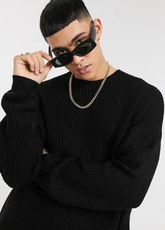 Черный свободный джемпер в рубчик ASOS DESIGN-Черный цвет