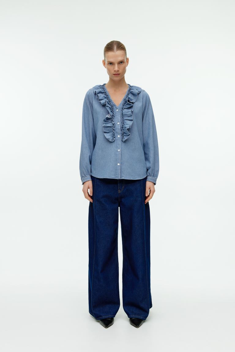 Джинсовая блузка с оборками H&M, синий