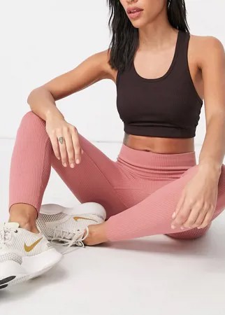 Розовые бесшовные леггинсы в рубчик HIIT-Розовый цвет
