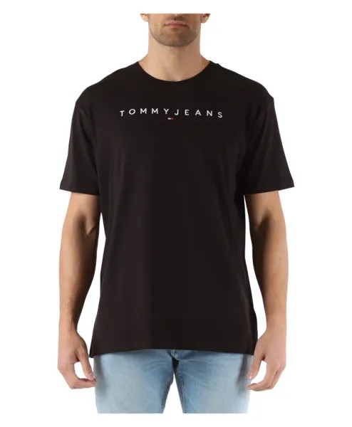 Хлопковая футболка стандартного кроя с вышитым логотипом спереди Tommy Jeans, черный