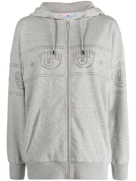 Chiara Ferragni Eyelike-motif hooded jacket, серый