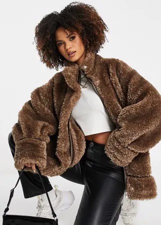 Коричневое свободное пальто из искусственного меха ASOS DESIGN Hero-Коричневый цвет