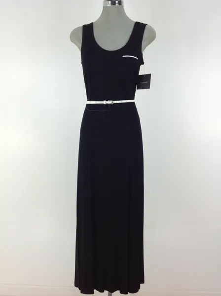 Ellen Tracy NWT Modern ЧЕРНОЕ летнее платье макси с поясом и овальным вырезом, размер 4,10