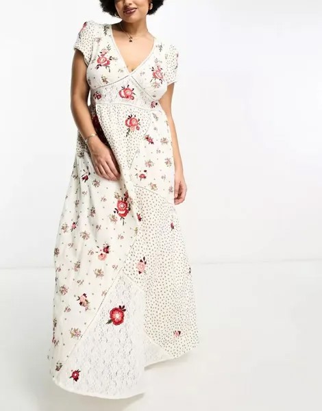 Кремовое платье макси с цветочной вышивкой в ​​стиле пэчворк River Island
