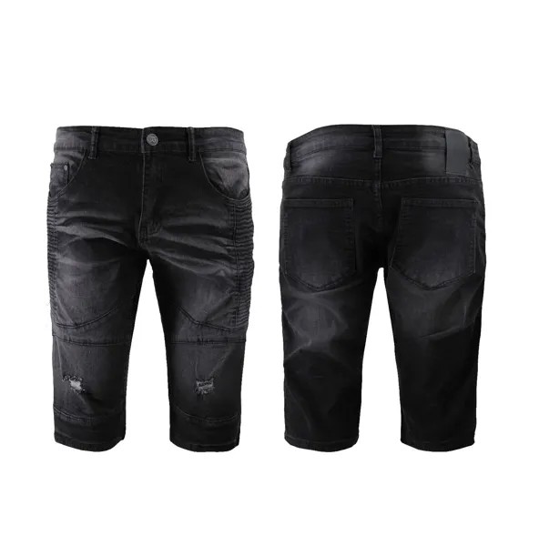 Мужские приталенные джинсовые шорты с потертостями, черные стеганые джинсовые шорты