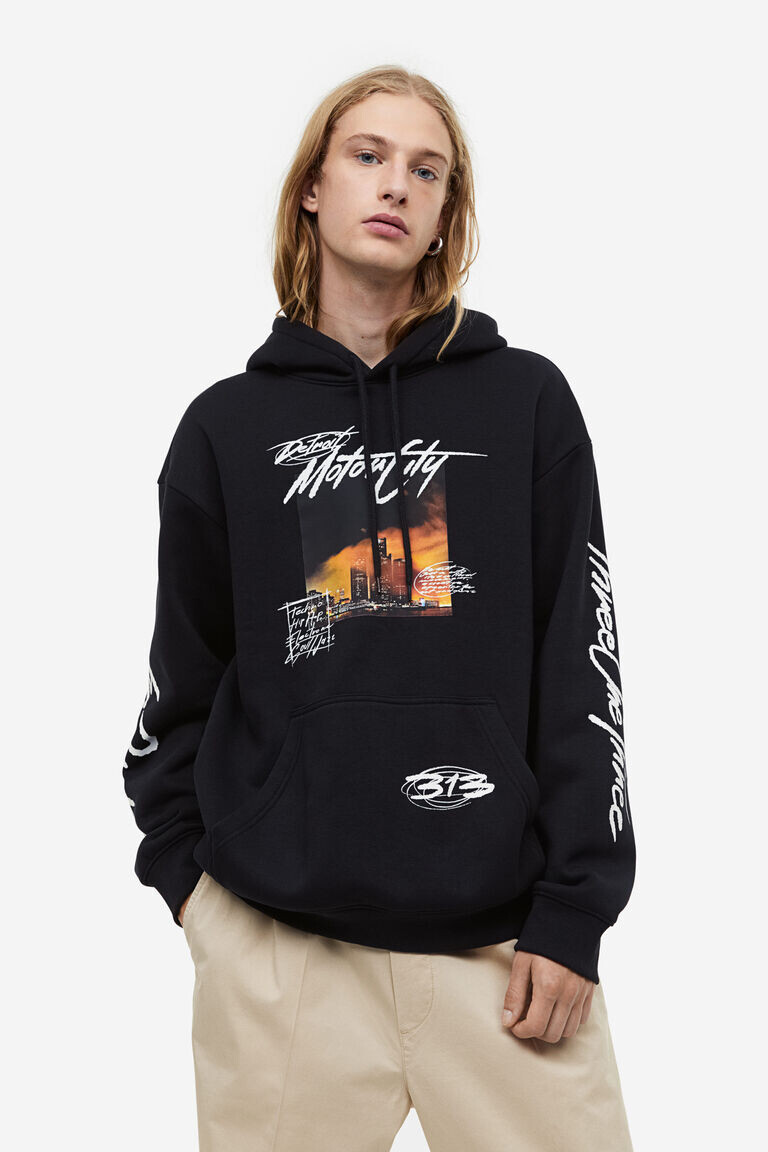 Толстовка свободного кроя с принтом H&M, черный