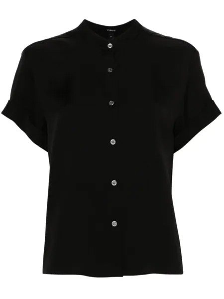 Theory stand-up collar silk shirt, черный