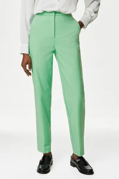 Узкие брюки с завышенной талией Marks & Spencer, зеленый