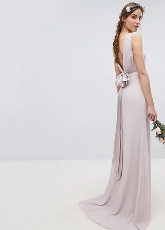 Платье макси с сатиновым бантом на спине TFNC Tall WEDDING-Коричневый