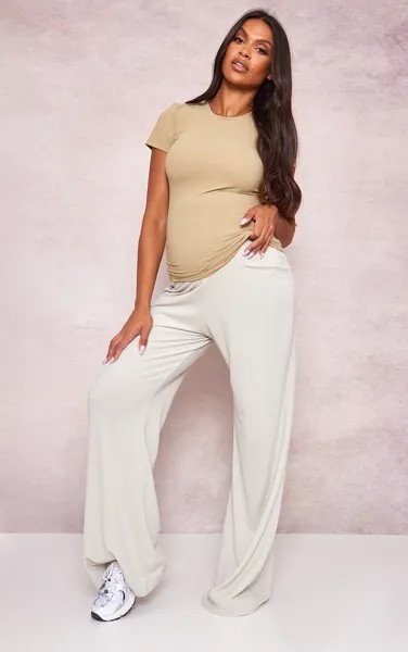 PrettyLittleThing Серые широкие брюки в рубчик для беременных