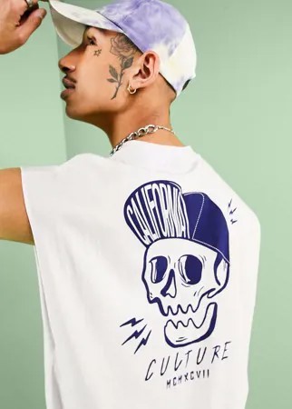 Белая oversized-майка из органического хлопка с принтом черепа на спине ASOS DESIGN-Фиолетовый цвет