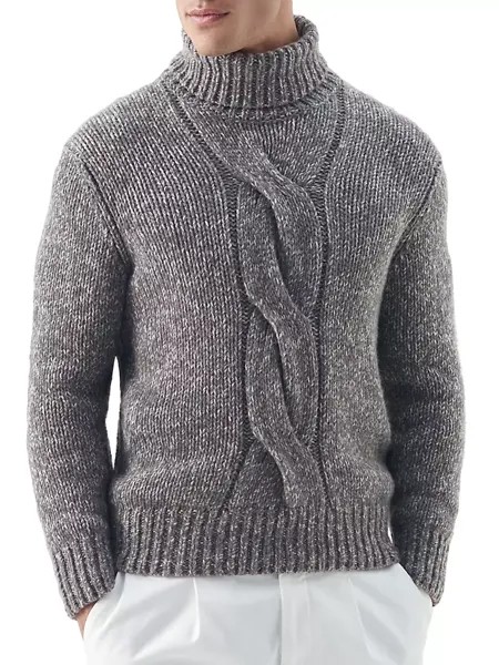 Кашемировый свитер с высоким воротником и косами Brunello Cucinelli, цвет lead