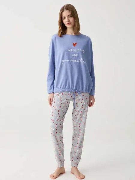Длинная пижама с принтом сердечек Ovs, цвет blue/grey