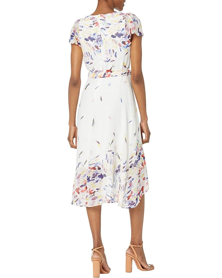 Платье DKNY Printed Flutter Sleeve Faux Wrap Midi Dress, цвет Print 8160/Ivory/Marine Multi