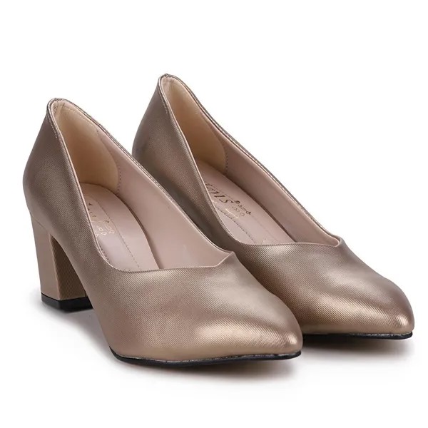 Блестящие женские туфли большого размера на каблуке 6 см Alens 301 AYAKLAND, золото