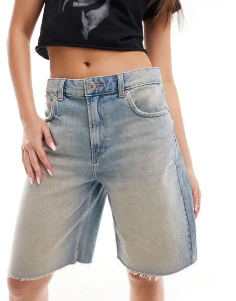 Голубые джинсовые шорты свободного кроя Pull&Bear