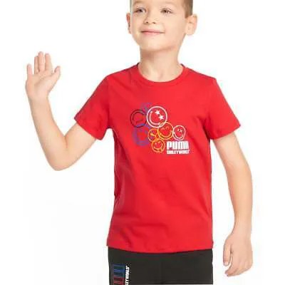 Футболка Puma Smileyworld X Graphic с круглым вырезом и короткими рукавами, молодежная красная повседневная футболка для мальчиков