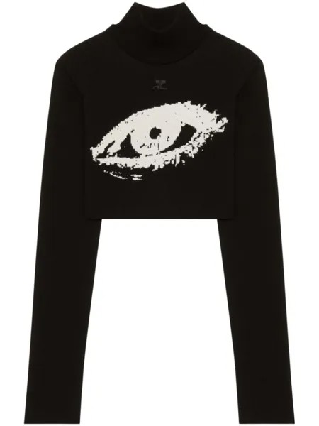 Courrèges укороченный джемпер The Eye в рубчик, черный