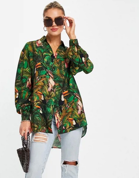 Рубашка с тропическим принтом и объемными рукавами от комплекта Never Fully Dressed-Multi