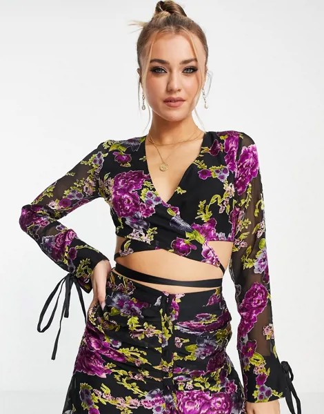 Атласная блузка с запахом и цветочным принтом от комплекта ASOS DESIGN-Разноцветный