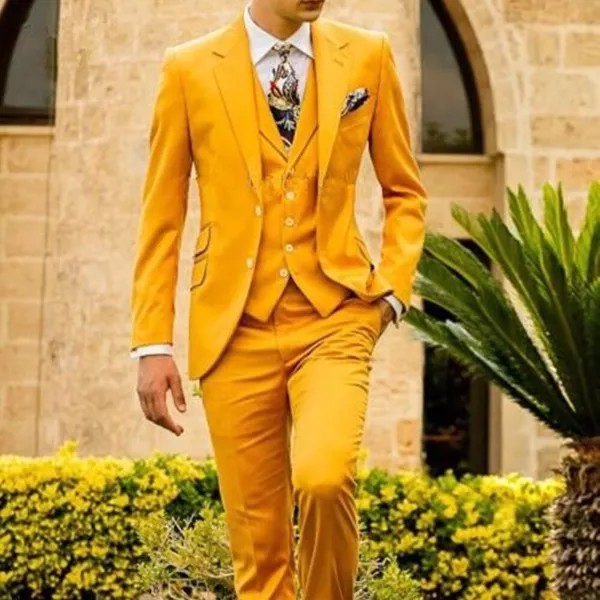 Модные мужские облегающие костюмы горчичного желтого цвета под заказ, мужской деловой костюм из трех предметов, костюм, мужская куртка, жил...