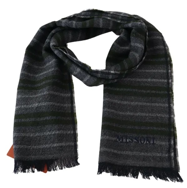 Шарф MISSONI, серый полосатый шерстяной шарф унисекс с бахромой и логотипом 160см x 30см $340