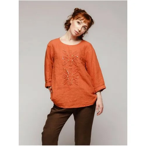 Блуза  Kayros, стиль бохо, прямой силуэт, укороченный рукав, манжеты, размер 44-46, оранжевый