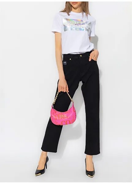 Белая женская футболка с круглым вырезом с принтом 75HAHF04 Versace Jeans Couture, белый