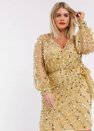 Золотистое платье мини с поясом ASOS DESIGN Curve-Золотистый