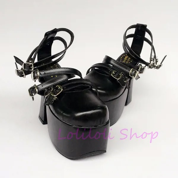 Симпатичные панковские туфли принцессы loliloli yoyo, японский дизайн, на заказ, большой размер, черные, яркие, кожа, пряжка, ремешок, босоножки на ...