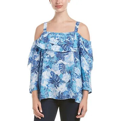 Женский топ Nydj с открытыми плечами и рюшами, Cote D Azur Tropics Matisse Blue, X-Large