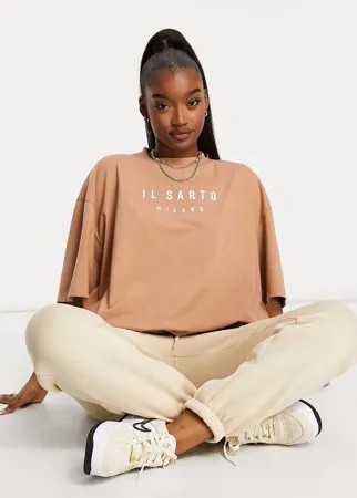 Светло-коричневая футболка в стиле oversized Il Sarto-Коричневый цвет