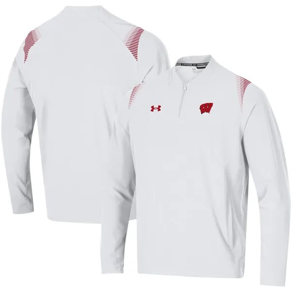 Мужская белая куртка Wisconsin Badgers 2021 с молнией на четверть и боковой линией Under Armour