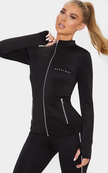 PrettyLittleThing Черная спортивная куртка на молнии с аквалангом
