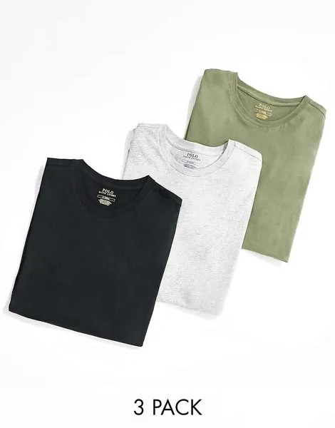 Polo Ralph Lauren — комплект из 3 домашних футболок черного, хаки и серого цветов с логотипом