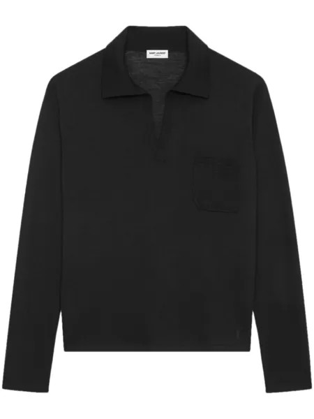 Saint Laurent трикотажная рубашка поло с вышитым логотипом, черный