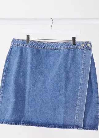 Синяя джинсовая юбка с запахом ASOS DESIGN Curve-Голубой