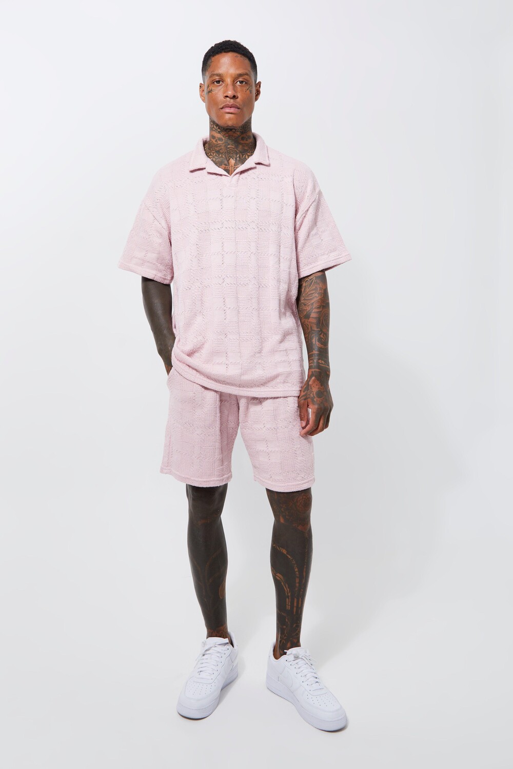 Поло и короткий комплект oversize revere Boohoo, сиреневый