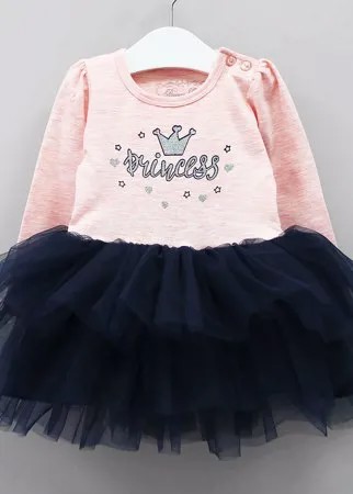 Платье для малышек с длинным рукавом цвета розовый меланж 