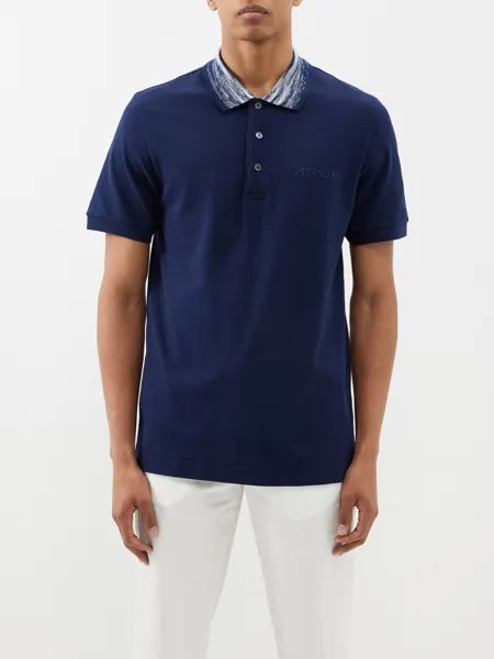 Рубашка-поло из хлопкового пике с воротником космического цвета Missoni, синий