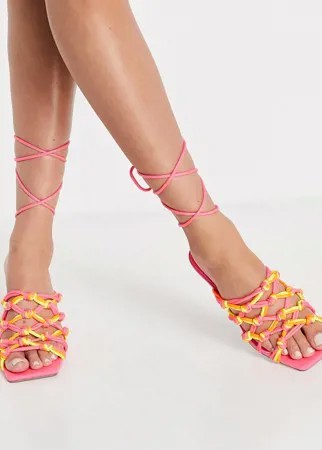 Неоновые босоножки на среднем каблуке с завязками-веревками ASOS DESIGN Henley-Многоцветный
