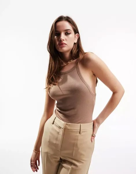 Серо-коричневое асимметричное боди с бретелями ASOS