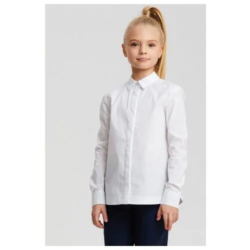 Рубашка из хлопка декорированная серебристым кантом, Silver Spoon School, SSFSG-029-23014-200, Размер 158, Цвет Белый