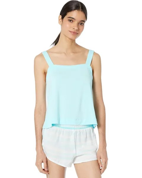 Пижамный комплект Splendid Two-Piece Satin Tank/Shorts Set, цвет Iced Aqua/Washed Stripe Aqua